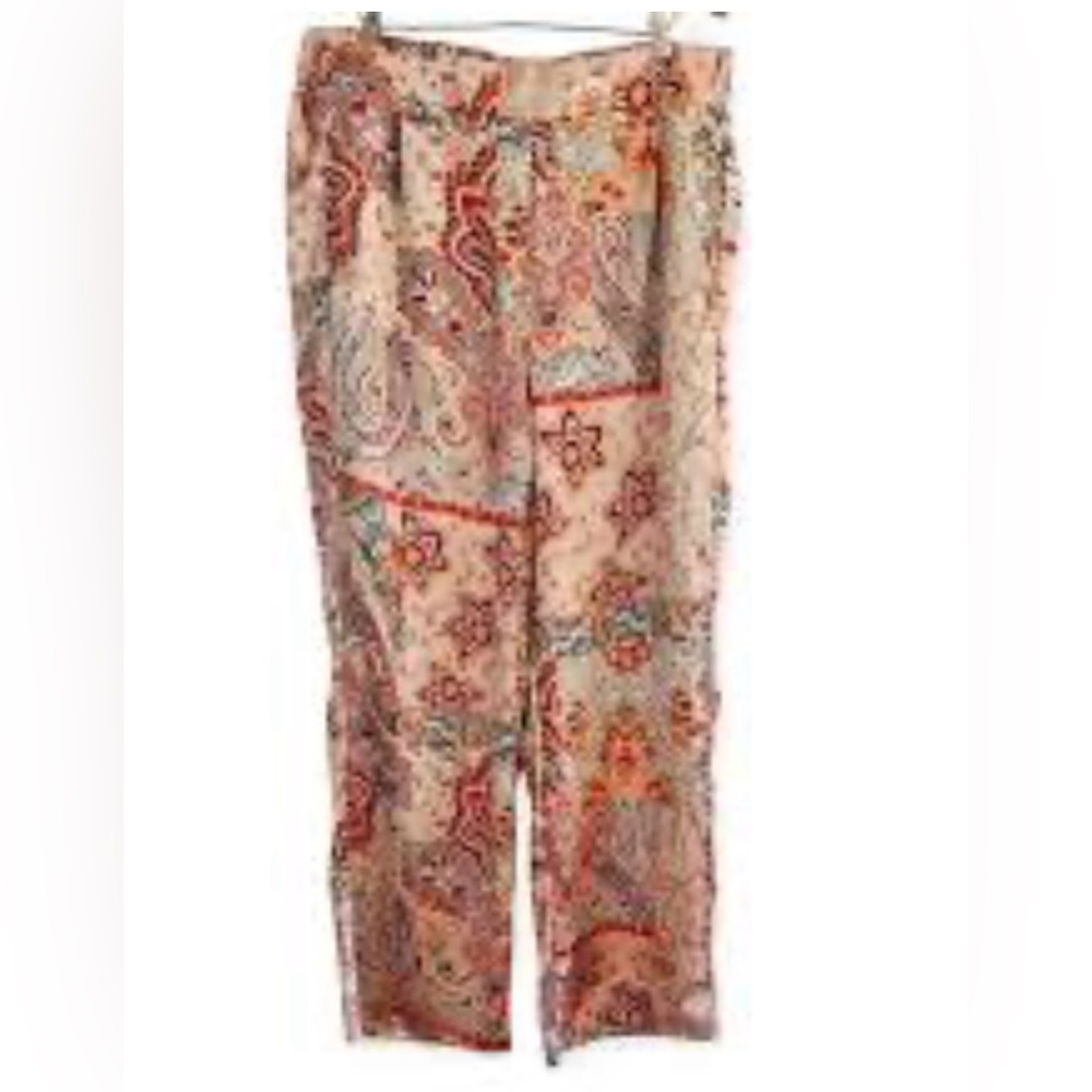 Rachel Zoe satin pants floral paisley boho bohemian elastic waist medium